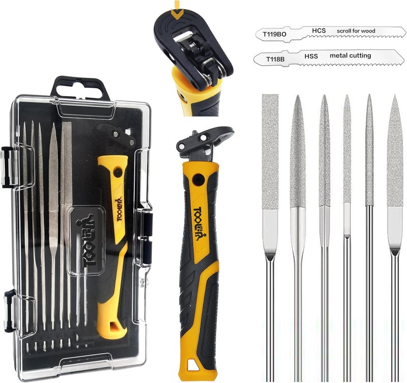 TOOLAN 8-In-1 Needle File & Saw Set With Storage box, 6 pcs Small Diamond Files, for Metal, Jewlers, Wood, Leather and Plastic, Ergonomic Designed Handle With Quick Change Mechanism - Image 1